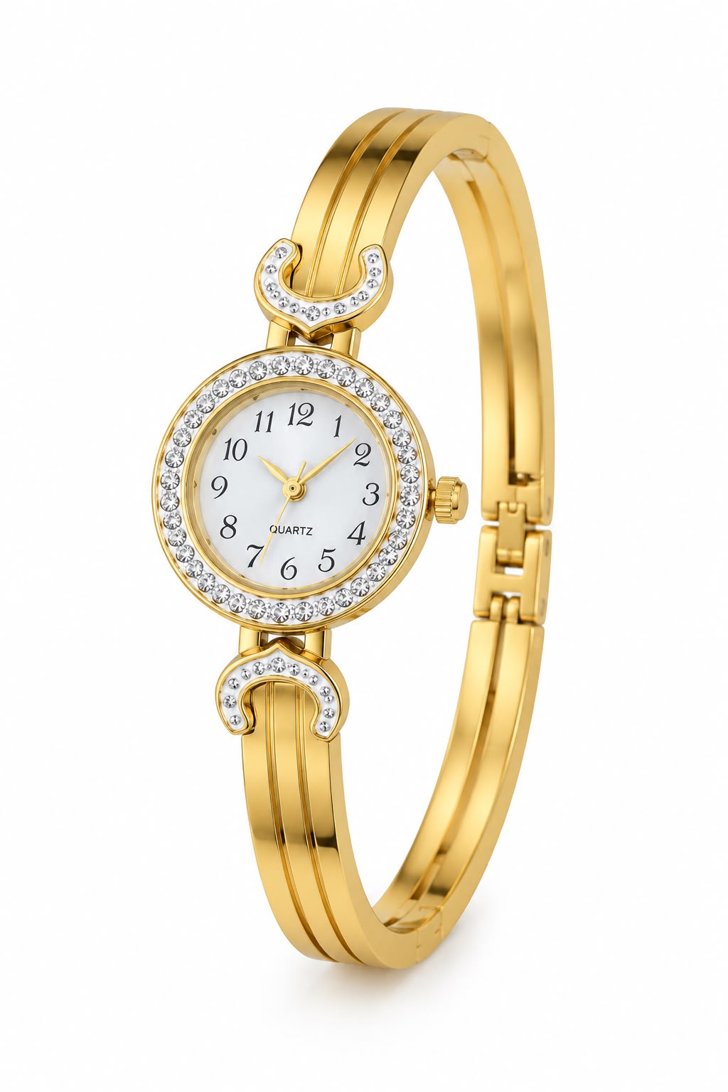 golden crystal bangle watch