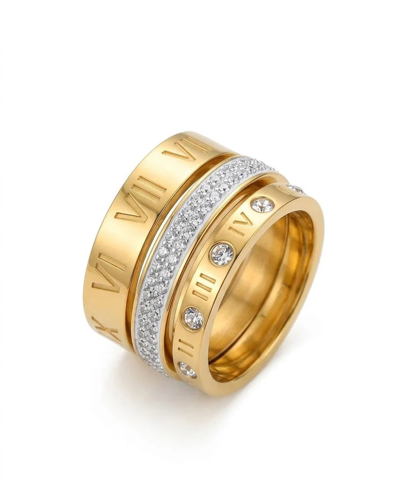 Roman numerals Ring /Three layered ring