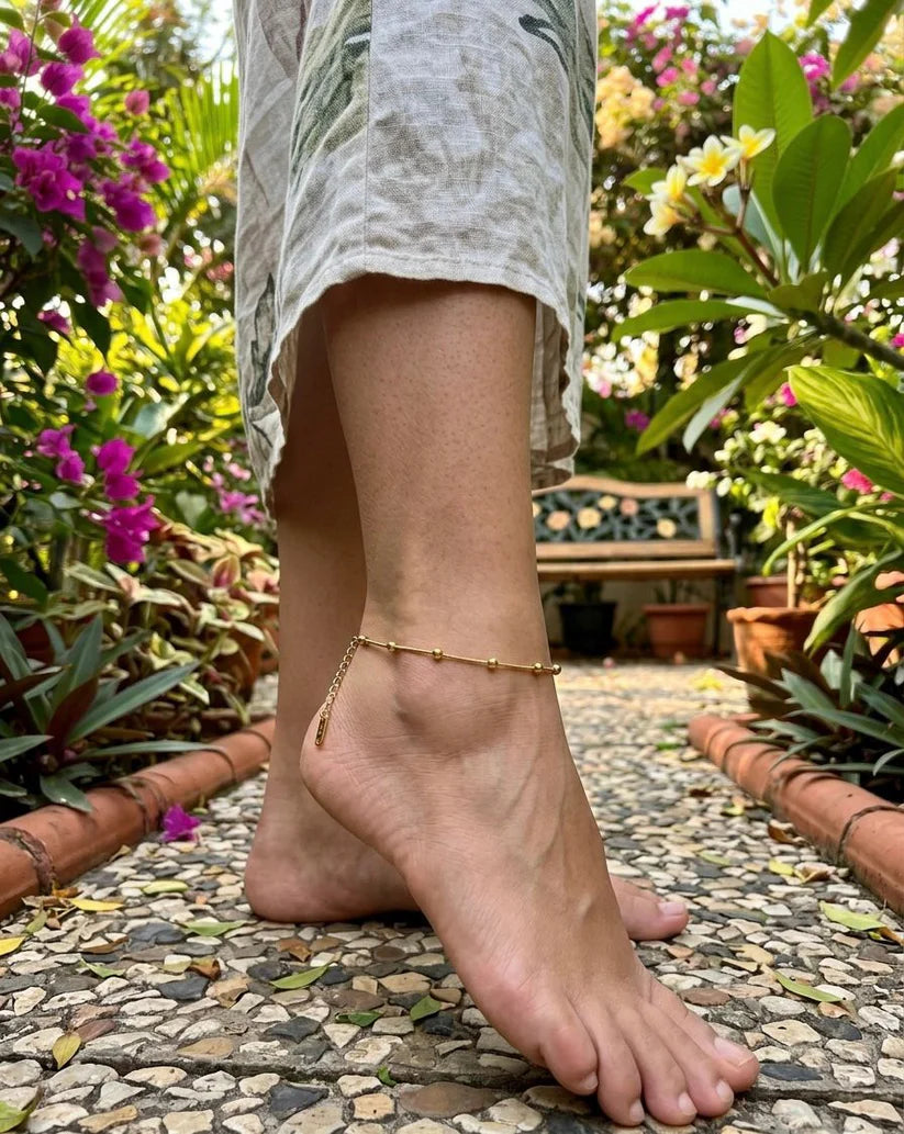 Gold Bead Charm Anklet