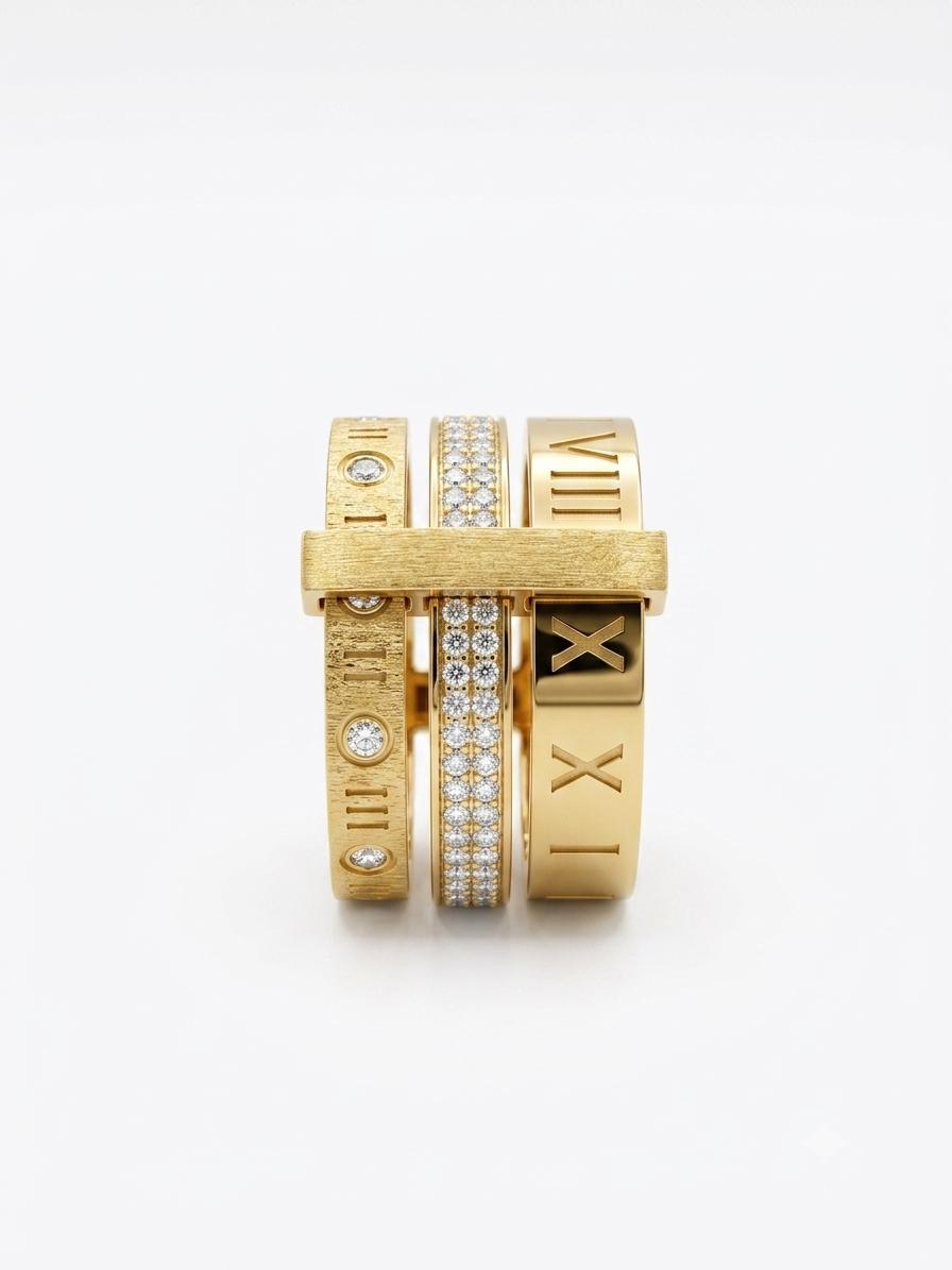 Roman numerals Ring /Three layered ring