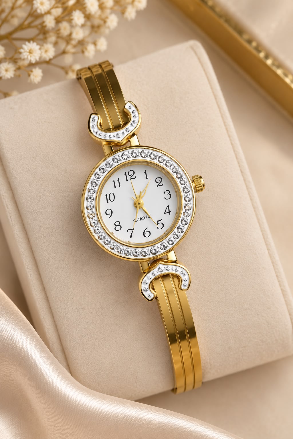 golden crystal bangle watch