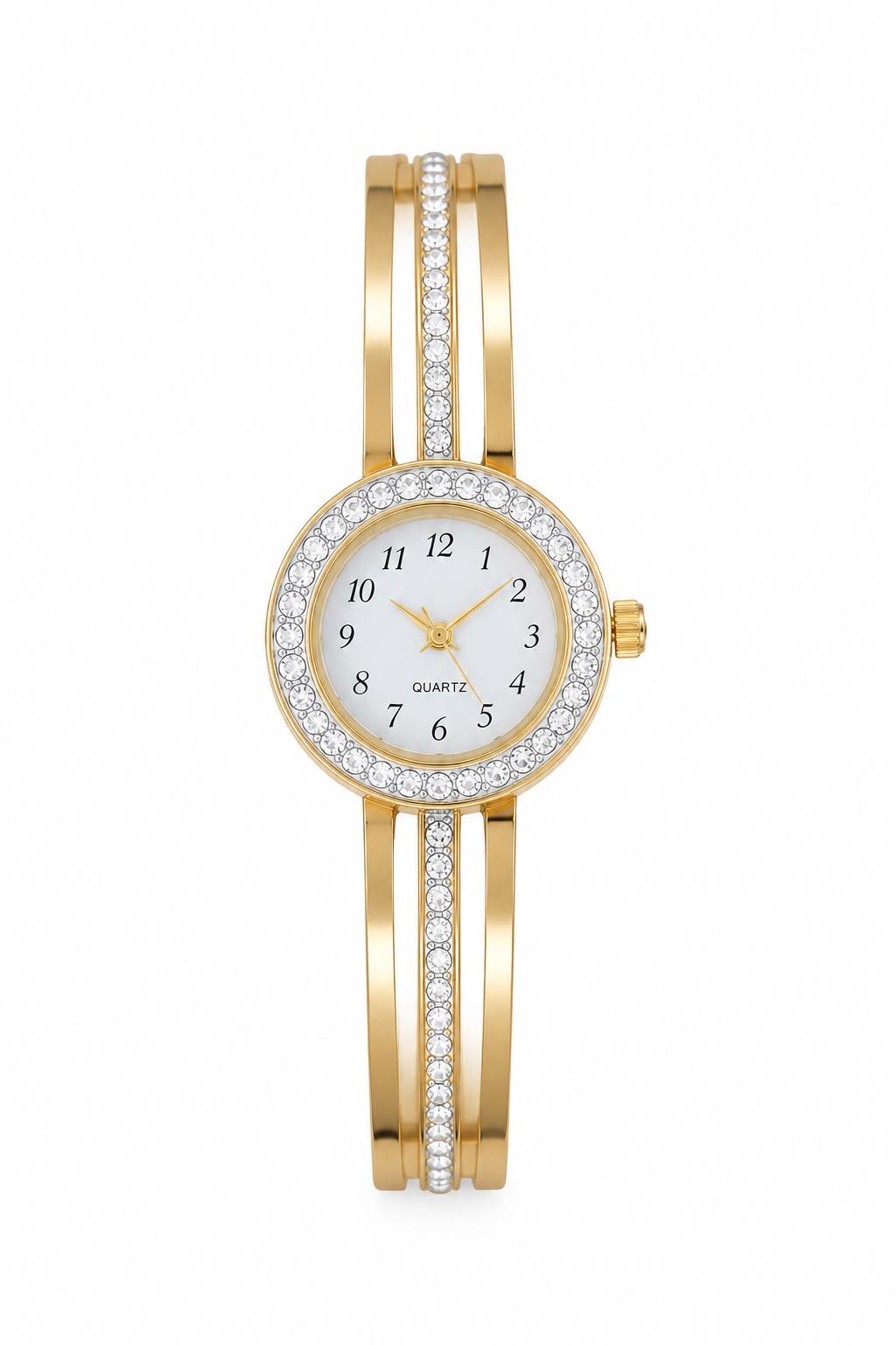 golden crystal bangle watch