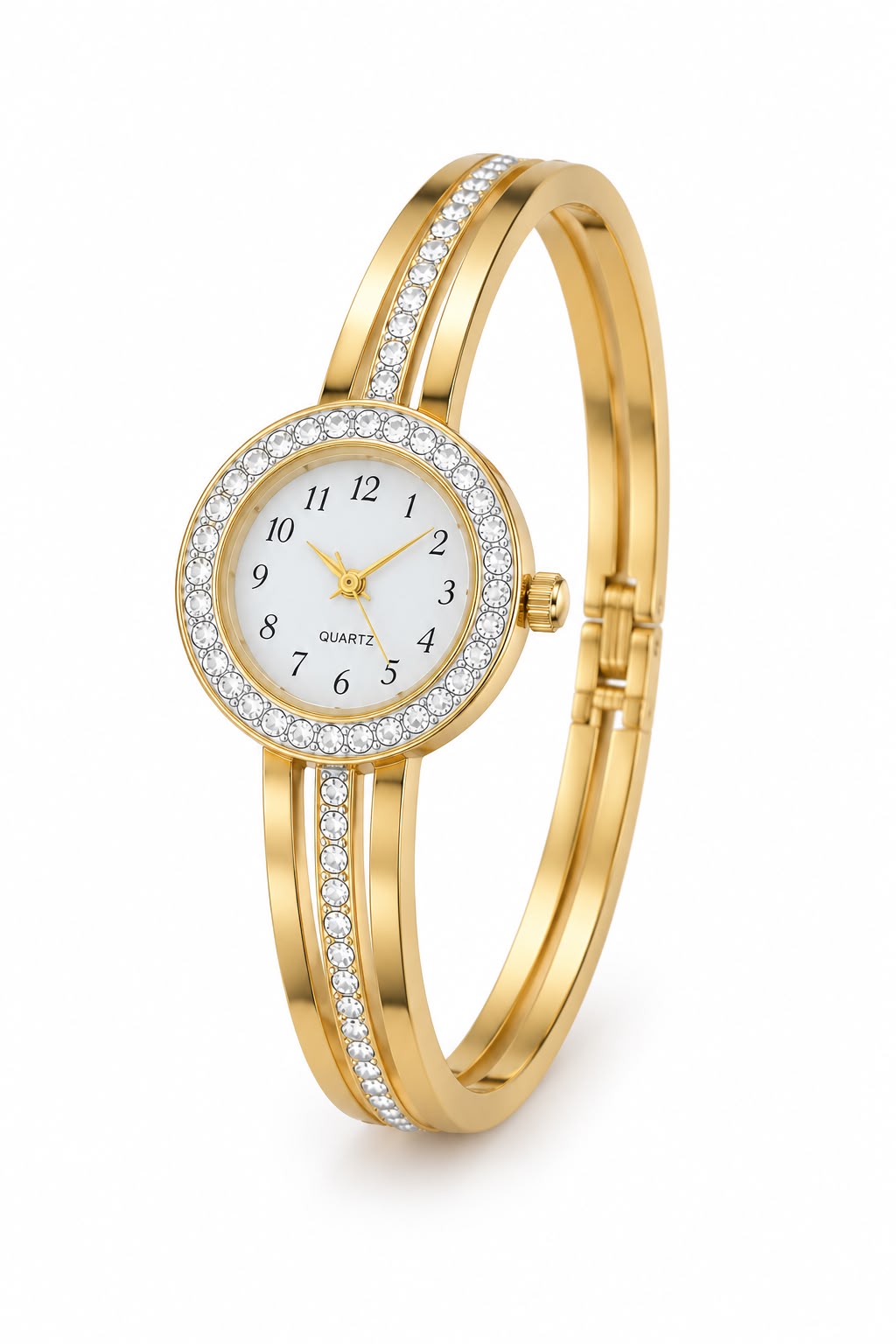 golden crystal bangle watch